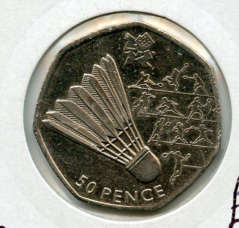 UK 2012 Olympics 4 /29 Badminton Decimal 50 Pence Coin