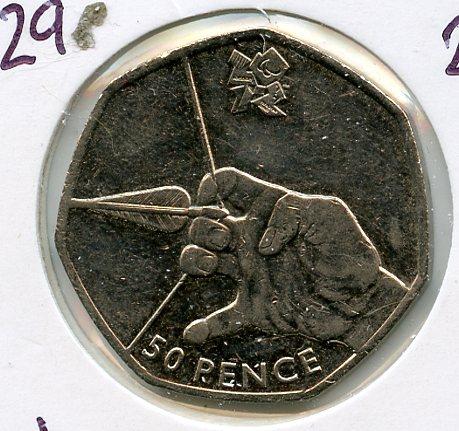 UK 2012 Olympics  2/29 Archery Decimal 50 Pence Coin