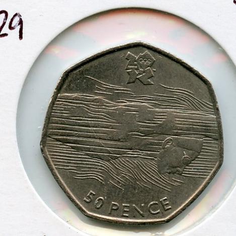 UK 2012 Olympics  1/29 Aquatics Decimal 50 Pence Coin