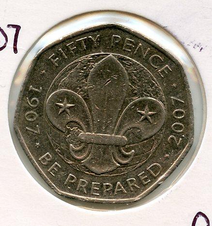 UK  Boy Scouts Decimal 50 Pence Coin  Dated 2007