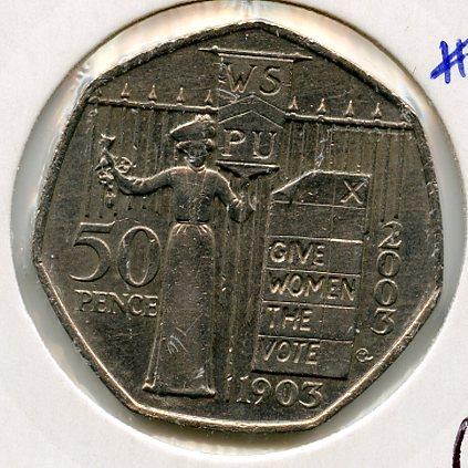 UK   Suffragette Decimal 50 Pence Coin  Dated 2003