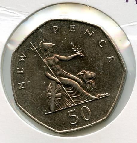 UK  Britannia Obverse  Decimal 50 Pence Coin  Dated 1970