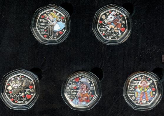 Isle of Man. Alice in Wonderland Silver Proof 50 Pence Collection Dated 2001