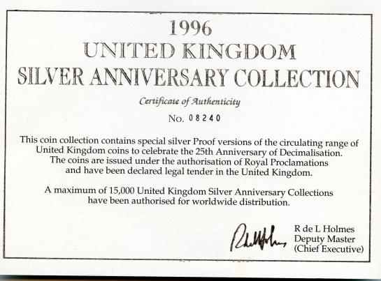UK 1996  25th Anniversary of Decimalisation Silver Proof  Coin Set