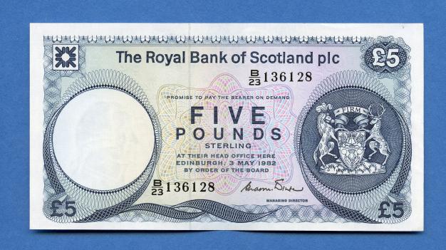 Royal Bank of Scotland £5 Five  Pound Note Dated 3rd May 1982