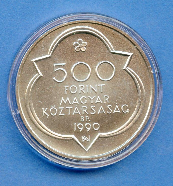 Hungary  Silver   Brilliant Uncirculated 500 Forint  Dated 1990