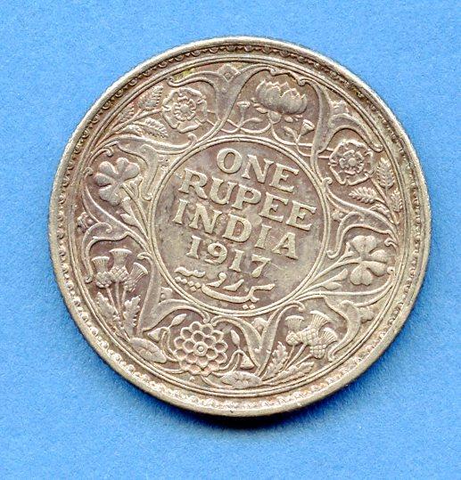 India  George V Silver One Rupee Coin  Dated 1917