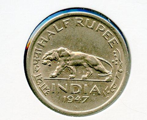 India  Half Rupee Coin  Dated 1947