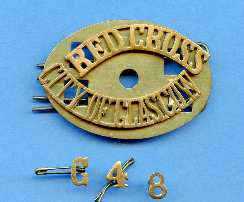 City Of Glasgow Red Cross Brass Shoulder Title Badge