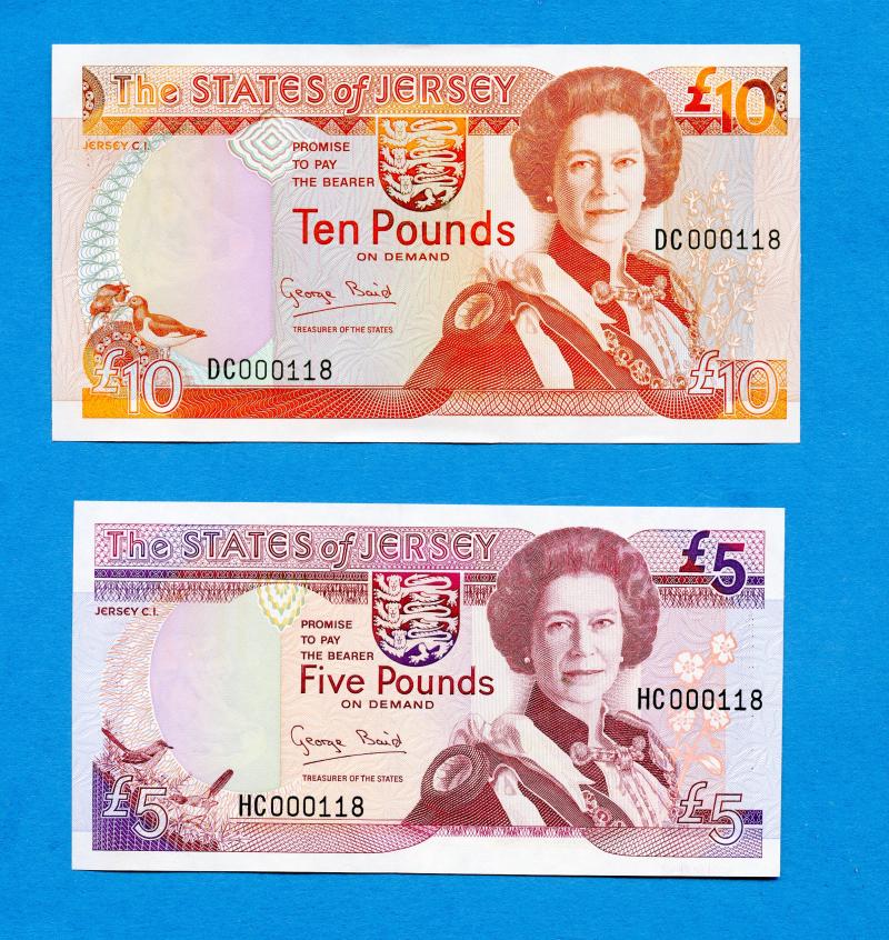 Jersey 1993  Pair of  Matching Low Number £10 & £5 Banknotes