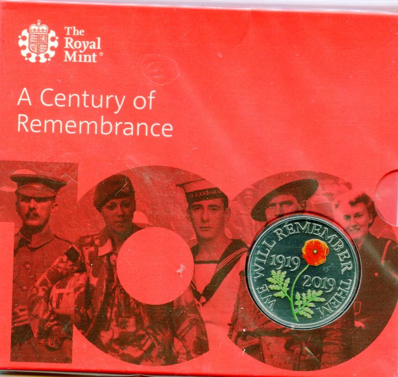 UK Royal Mint 2019 A Century Of Remembrance Brilliant Uncirculated £5 Coin