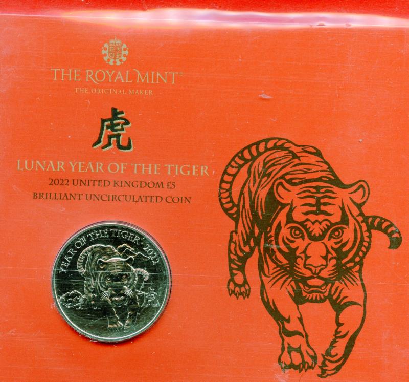 UK Royal Mint 2022 Lunar Year of The Tiger Brilliant Uncirculated £5 Coin