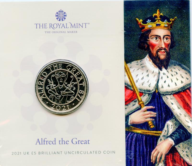 UK Royal Mint 2021 Alfred The Great Brilliant Uncirculated £5 Coin