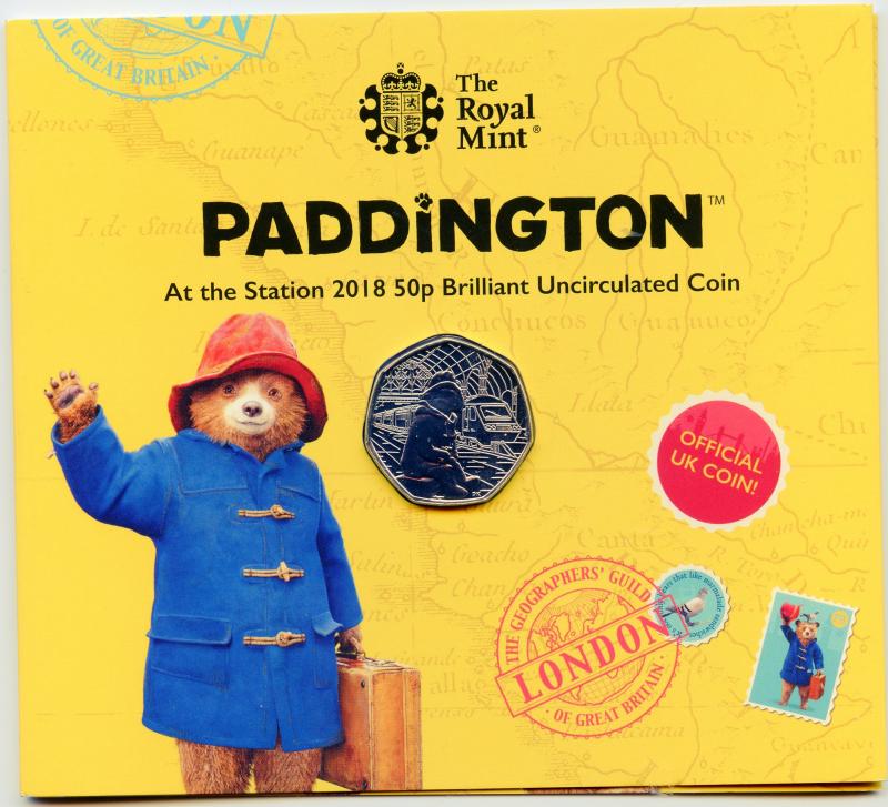 UK 2018  Paddington Bear at the Station Brilliant Uncirculated 50 Pence Coin