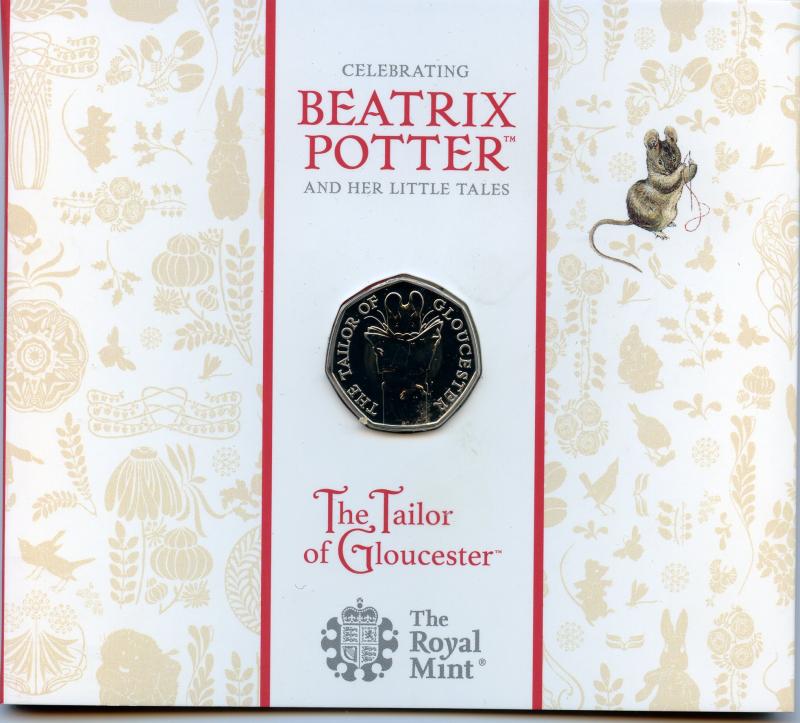 UK 2018 Beatrix Potter The Tailor of Gloucester Brilliant Uncirculated 50 Pence Coin