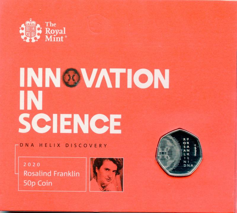 UK 2020 DNA Discovery Rosalind Franklin Brilliant Uncirculated 50 Pence Coin