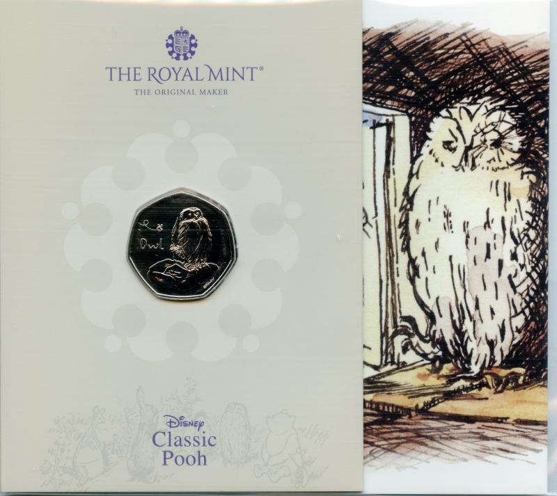 UK 2021 Classic Pooh, Owl Brilliant Uncirculated 50 Pence Coin