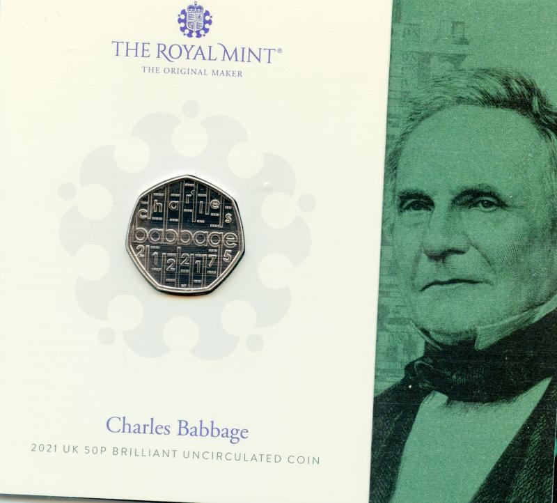 UK 2021 Charles Babbage Brilliant Uncirculated 50 Pence Coin