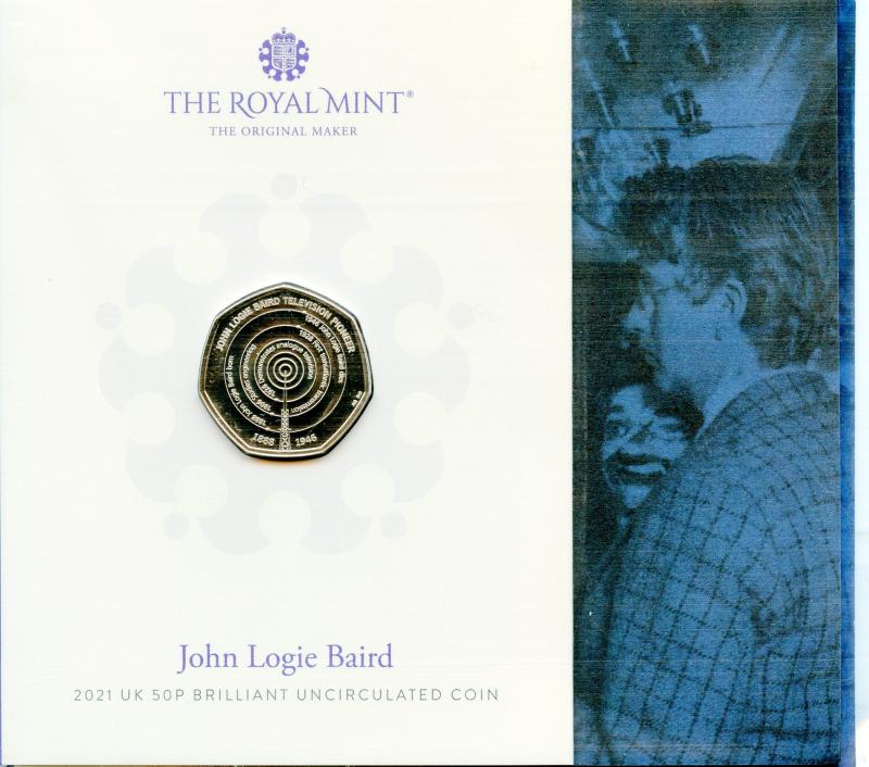 UK 2021 John Logie Baird Brilliant Uncirculated 50 Pence Coin