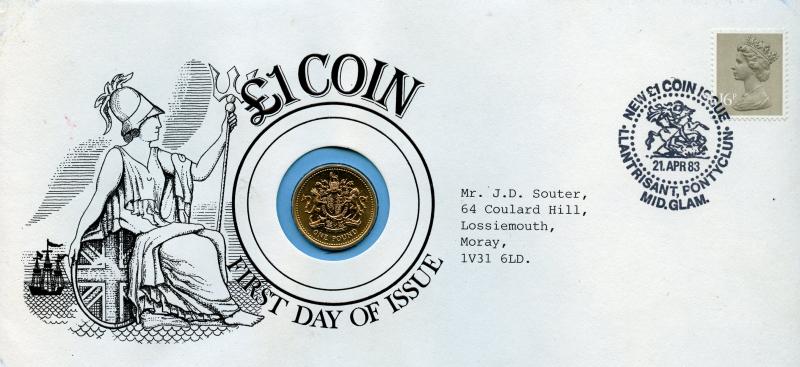 UK  1983 Uncirculated £1 Royal Coat of Arms Coin With First Day Stamp Cover