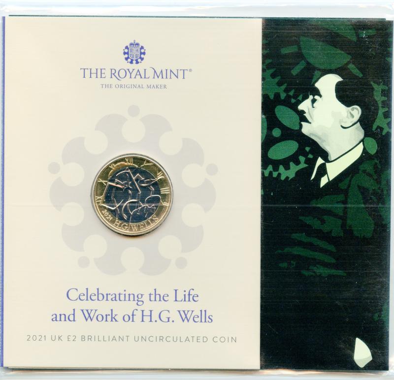 UK 2021 Brilliant Uncirculated   Life and Work of H .G .Wells Commemorative  £2 Coin