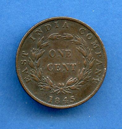 Straits Settlements East India Company One Cent Coin Dated1845