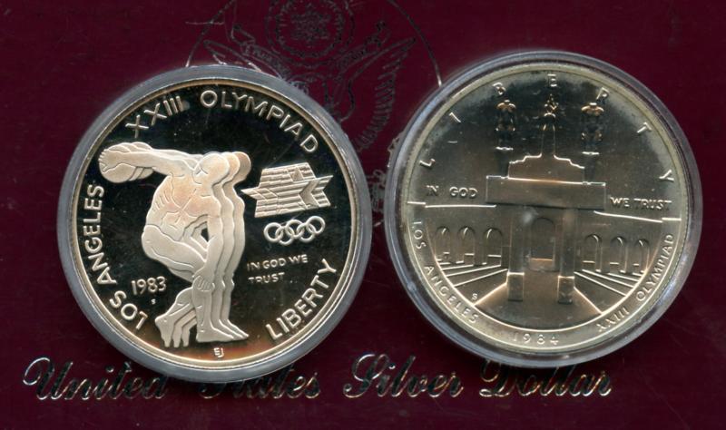 U.S.A. 1983-S & 1984-S Olympic  Proof Silver Dollar Set