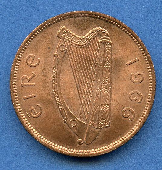 Ireland Eire Uncirculated 1966 One Penny Coin