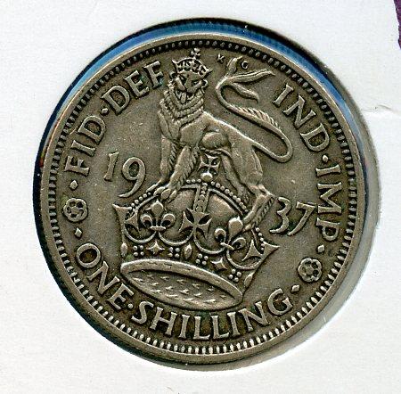 UK George VI  Shilling Coin English Obverse Dated 1937