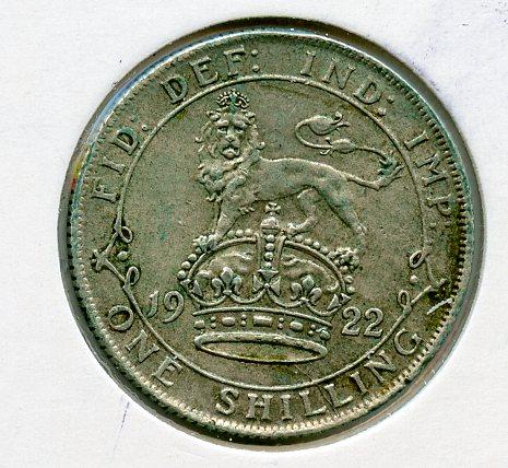 UK George V  Shilling Coin  Dated 1922