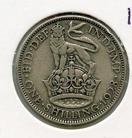 UK George V  Shilling Coin  Dated 1928