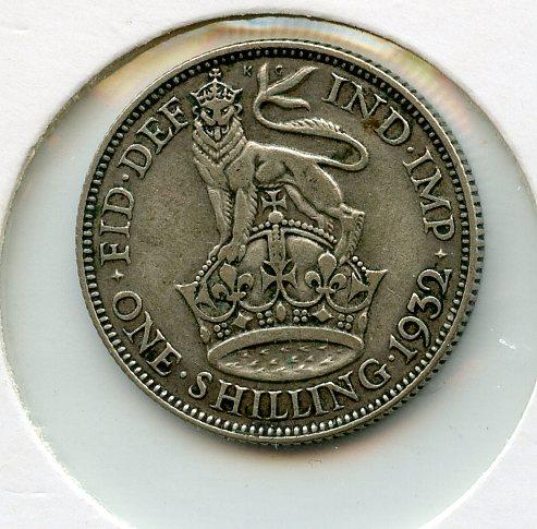 UK George V  Shilling Coin  Dated 1932