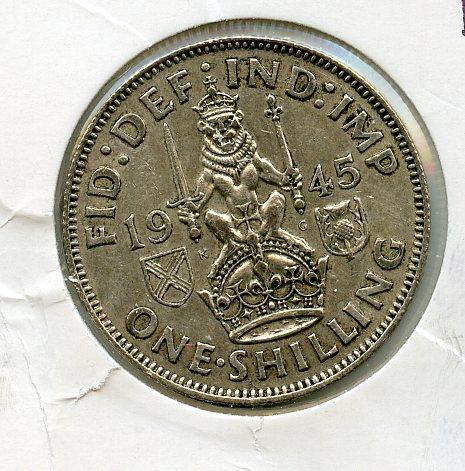 UK George VI  Scottish  Shilling Coin  Dated 1945