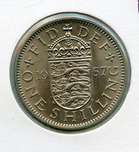 UK QE2 English Shilling Coin  Dated 1957