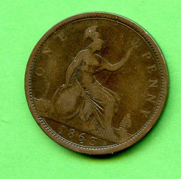UK  Queen Victoria Penny Coin Dated 1863