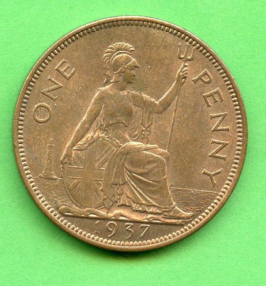 UK  George VI Penny Coin Dated 1937
