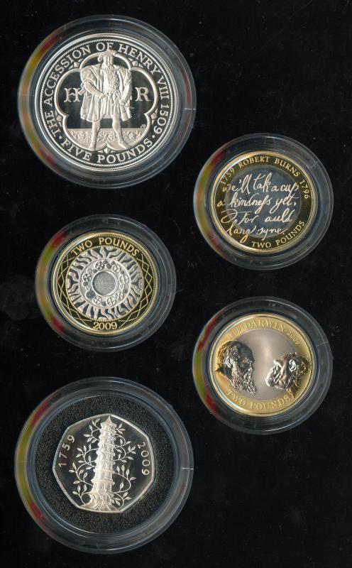 UK 2009 Royal Mint Silver  Proof Coin Set  with  Kew Gardens 50p