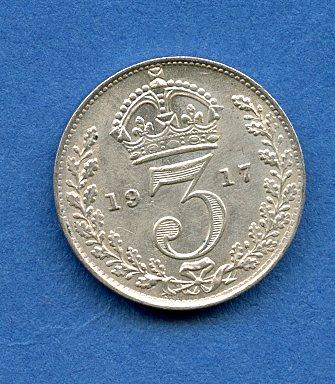 UK  George V Threepence Coin  Dated 1917