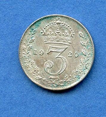 UK  George V Threepence Coin  Dated 1920