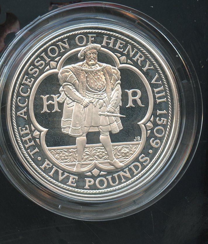 UK Silver Proof Coin Set Piedfort 2009  Kew Gardens 50p, £5 Henry 8th, £2 Burns ,£2 Darwin