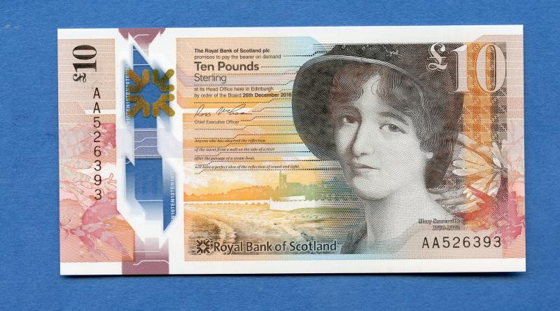 Royal Bank of Scotland £10 Ten Pounds Note New Polymer Type Dated 26th December 2016 Serial  AA