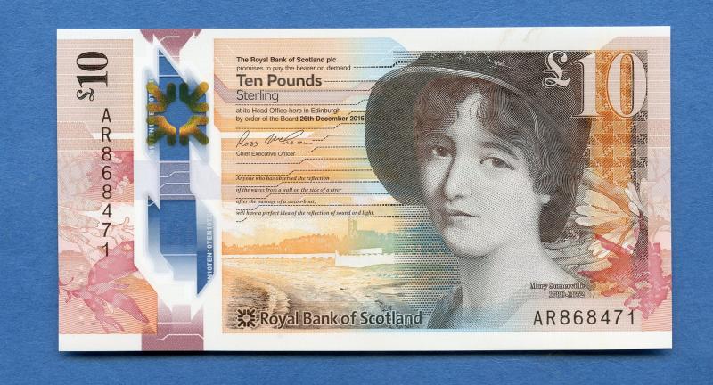 Royal Bank of Scotland £10 Ten Pounds Note New Polymer Type Dated 26th December 2016