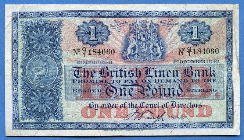 British Linen Bank £1 One Pound Banknote Dated 1st December 1942