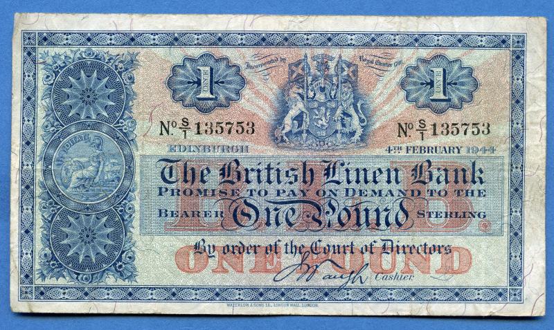 British Linen Bank £1 One Pound Banknote Dated 4th February 1944