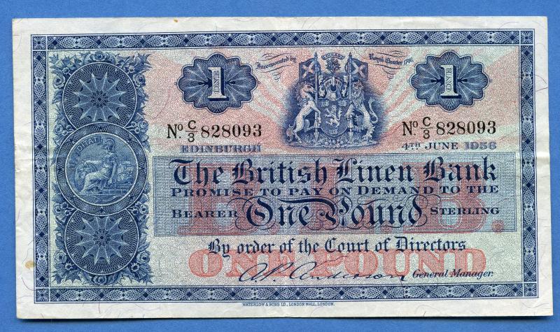 British Linen Bank £1 One Pound Banknote Dated 4th June 1956