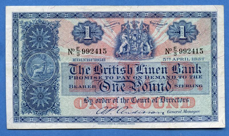 British Linen Bank £1 One Pound Banknote Dated 5th April 1957