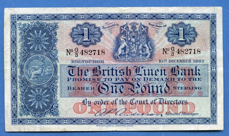British Linen Bank £1 One Pound Banknote Dated 10th December 1957