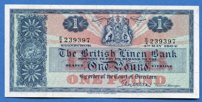 British Linen Bank £1 One Pound Banknote Dated 4th May 1964