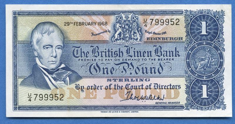 British Linen Bank £1 One Pound Banknote Dated 29th February 1968