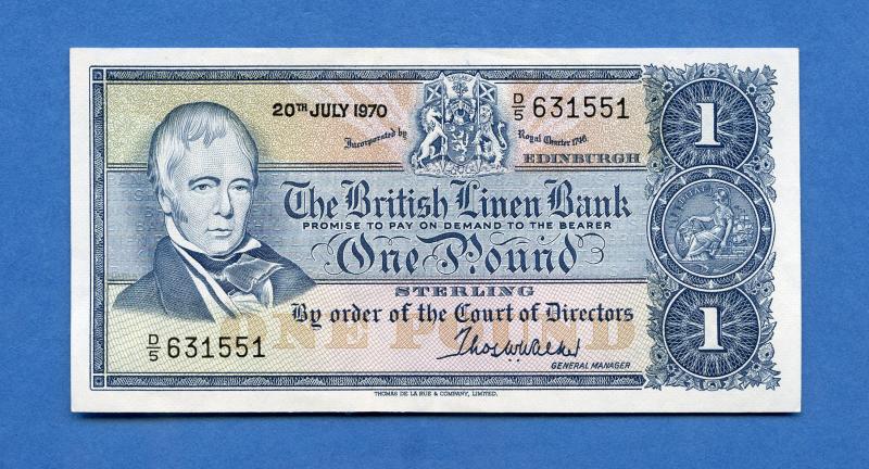 British Linen Bank £1 One Pound Banknote Dated 20th July 1970. (Last British Linen Bank Note Issued Last Serial Prefix D5)